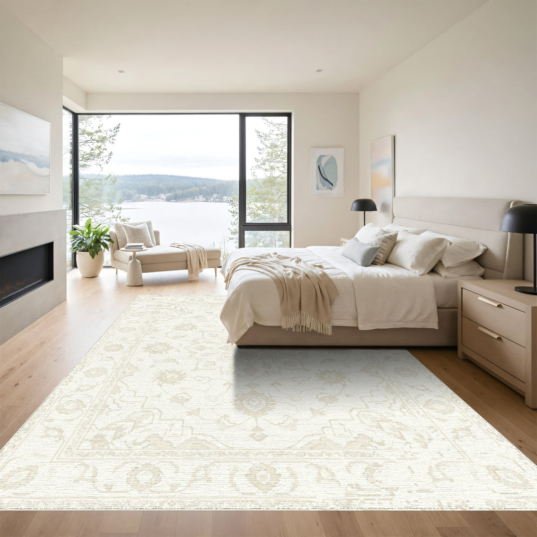 Cream Floral Medallion Traditional Rug