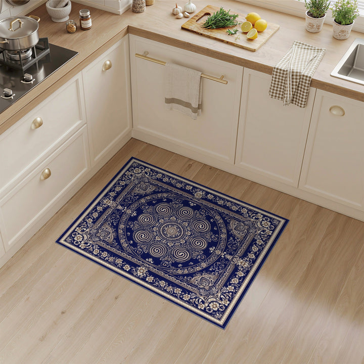 Navy Blue Floral Vintage Area Rug