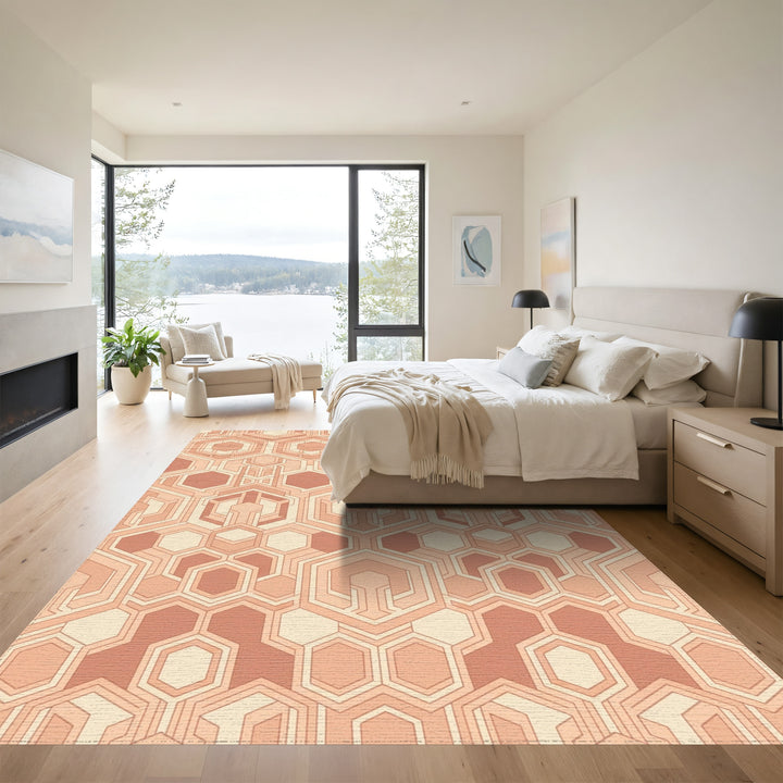 Terracotta Geometric Honeycomb Art Deco Rug