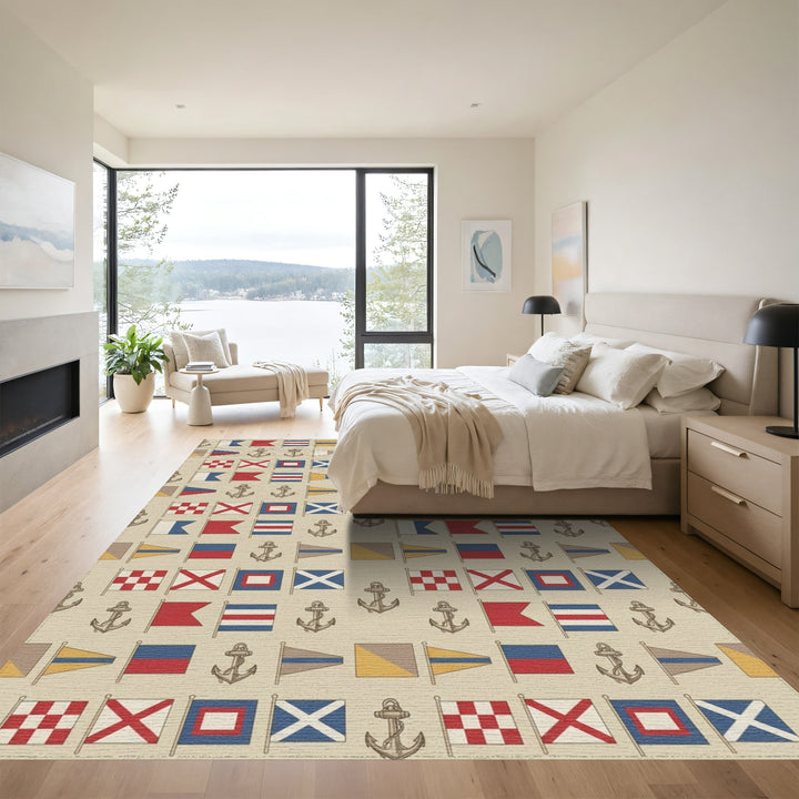 Nautical Signal Flags Anchor Pattern Rug