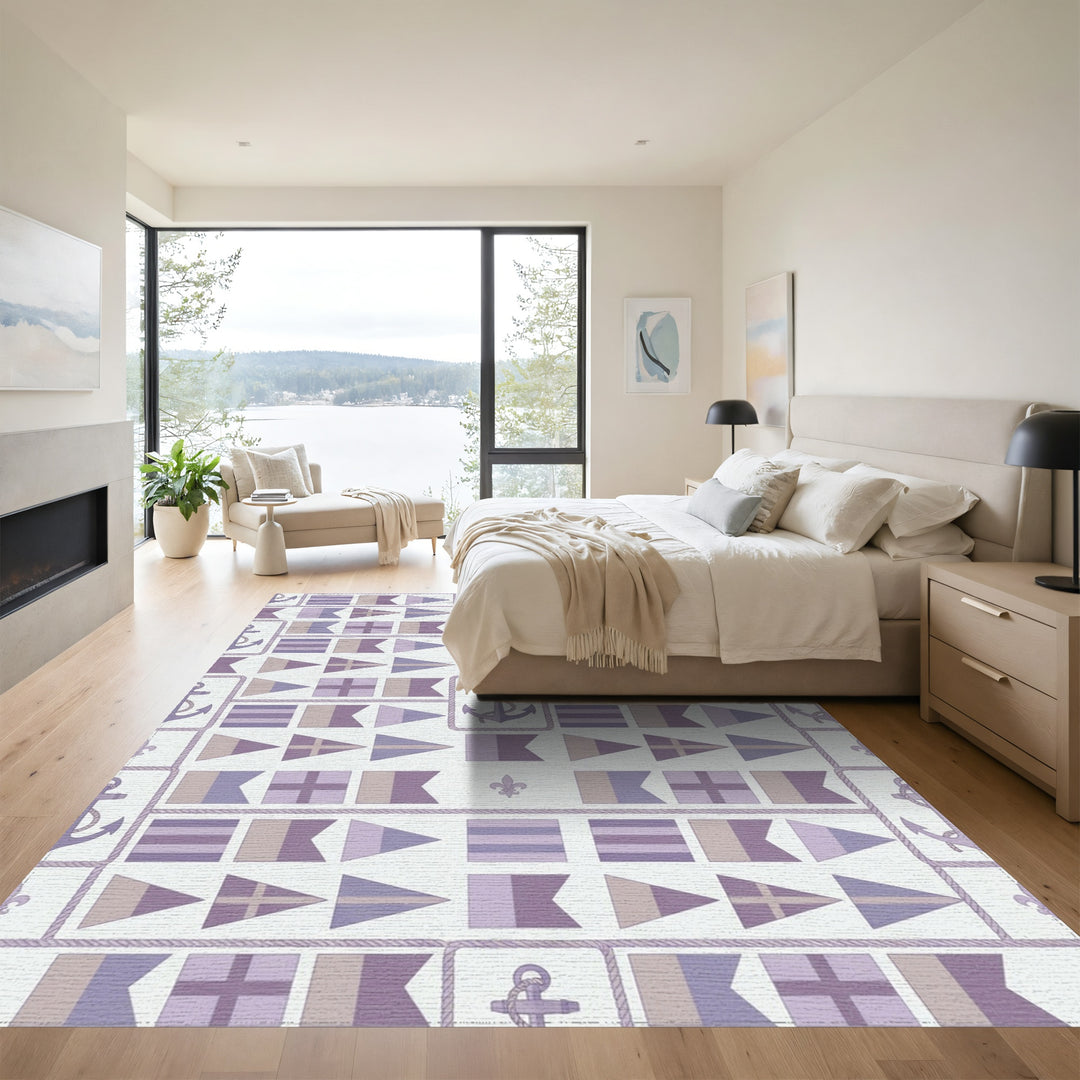 Nautical Flags Anchor Lilac Rope Rug
