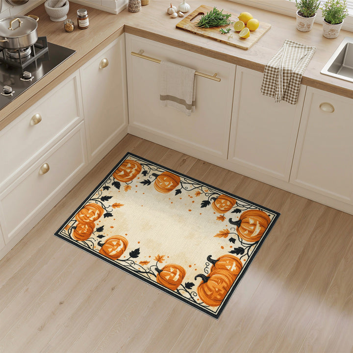 Orange Pumpkin Border Halloween Area Rug