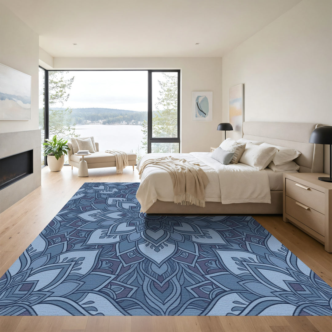 Serene Blue Mandala Bloom Rug