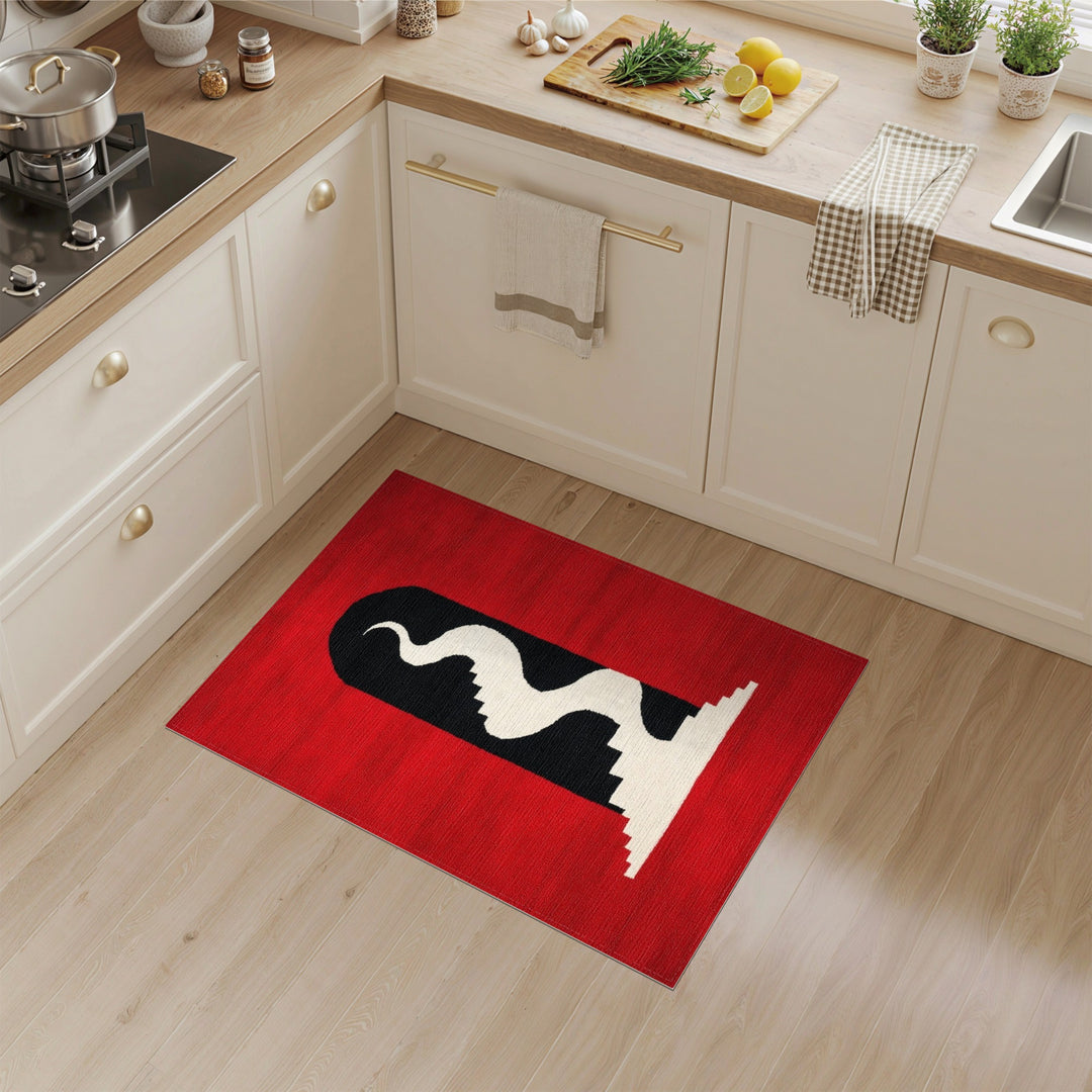 Red Abstract Arch Wave Area Rug