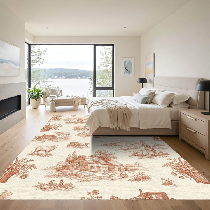 Rustic Countryside Landscape Carriage Scene Rug