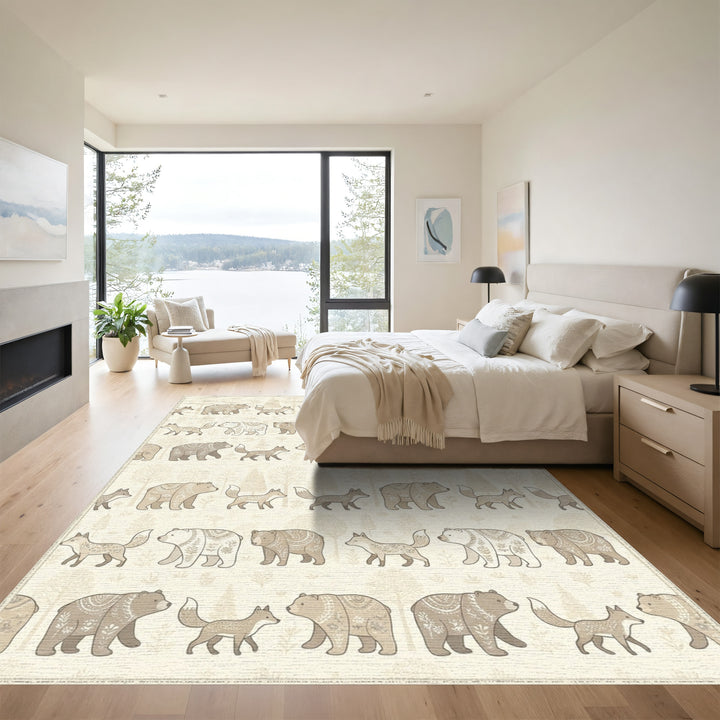 Woodland Bears and Foxes Scandinavian Scene Rug