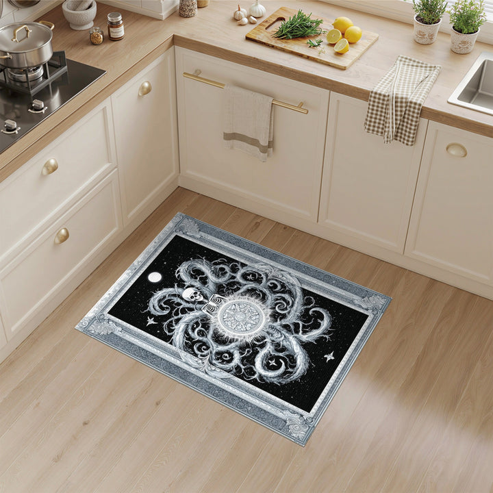 Skeleton Swirl Black White Area Rug
