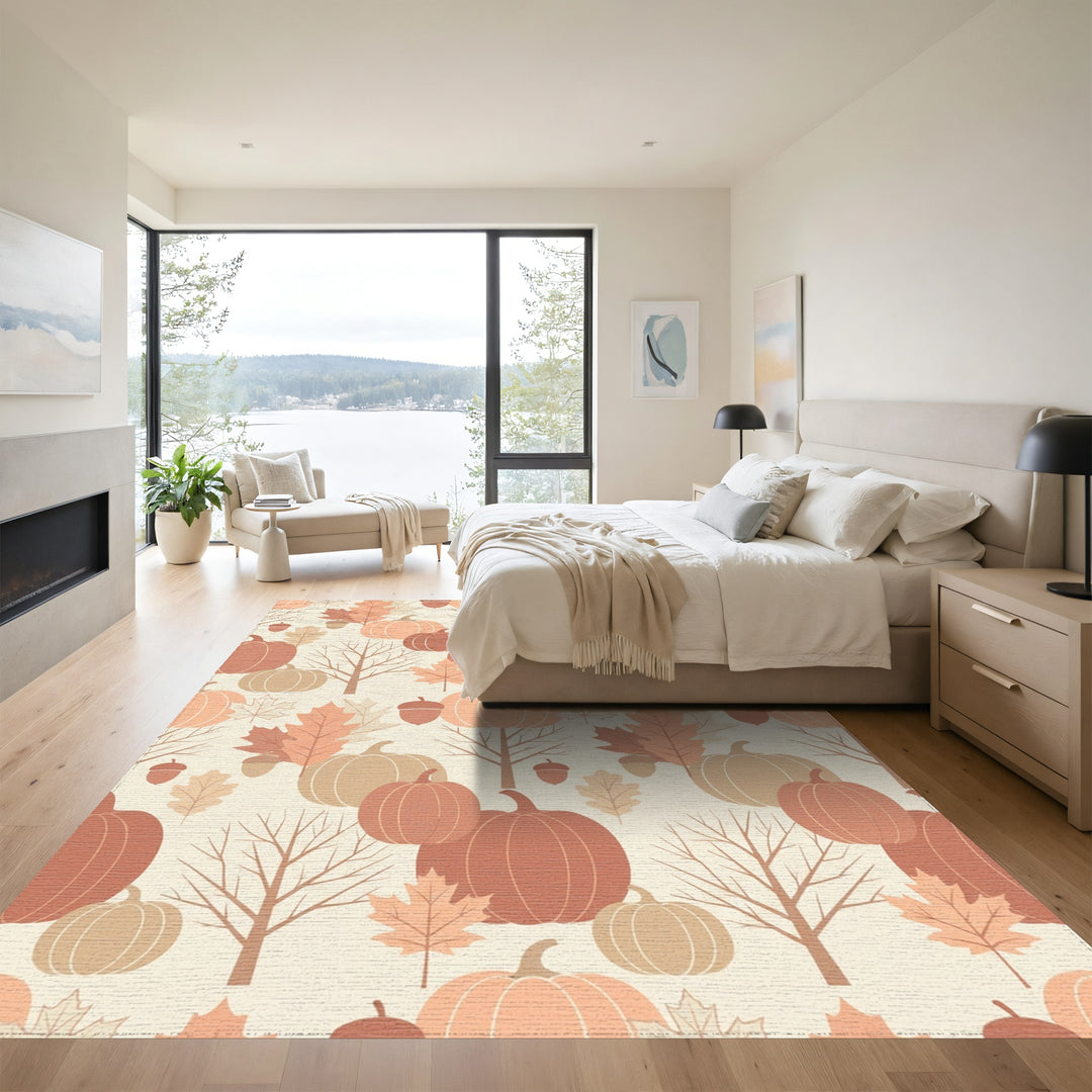 Autumn Harvest Pumpkin Oak Leaf Abundance Rug