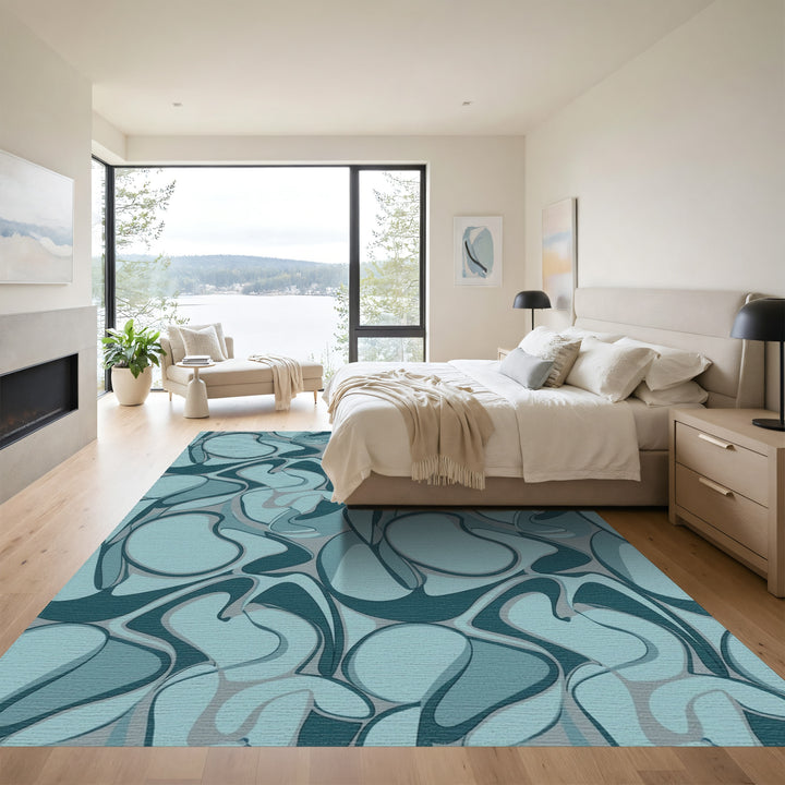 Aqua Blue Organic Swirls Rug