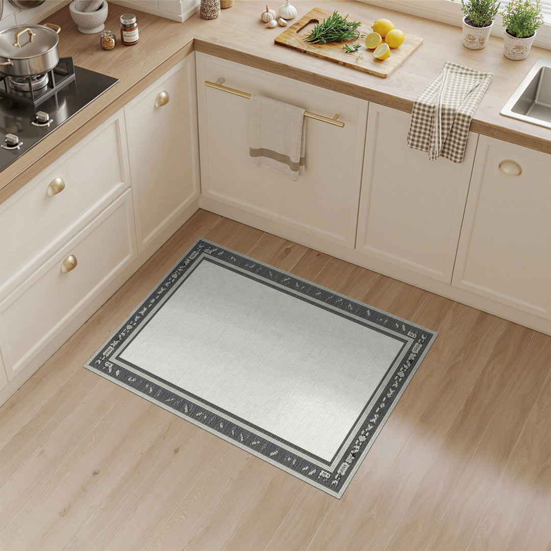 Black White Heritage Tribal Border Area Rug
