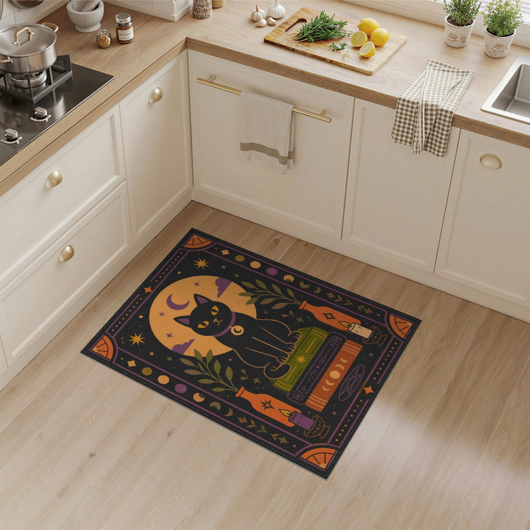 Mystical Black Cat Moon Area Rug