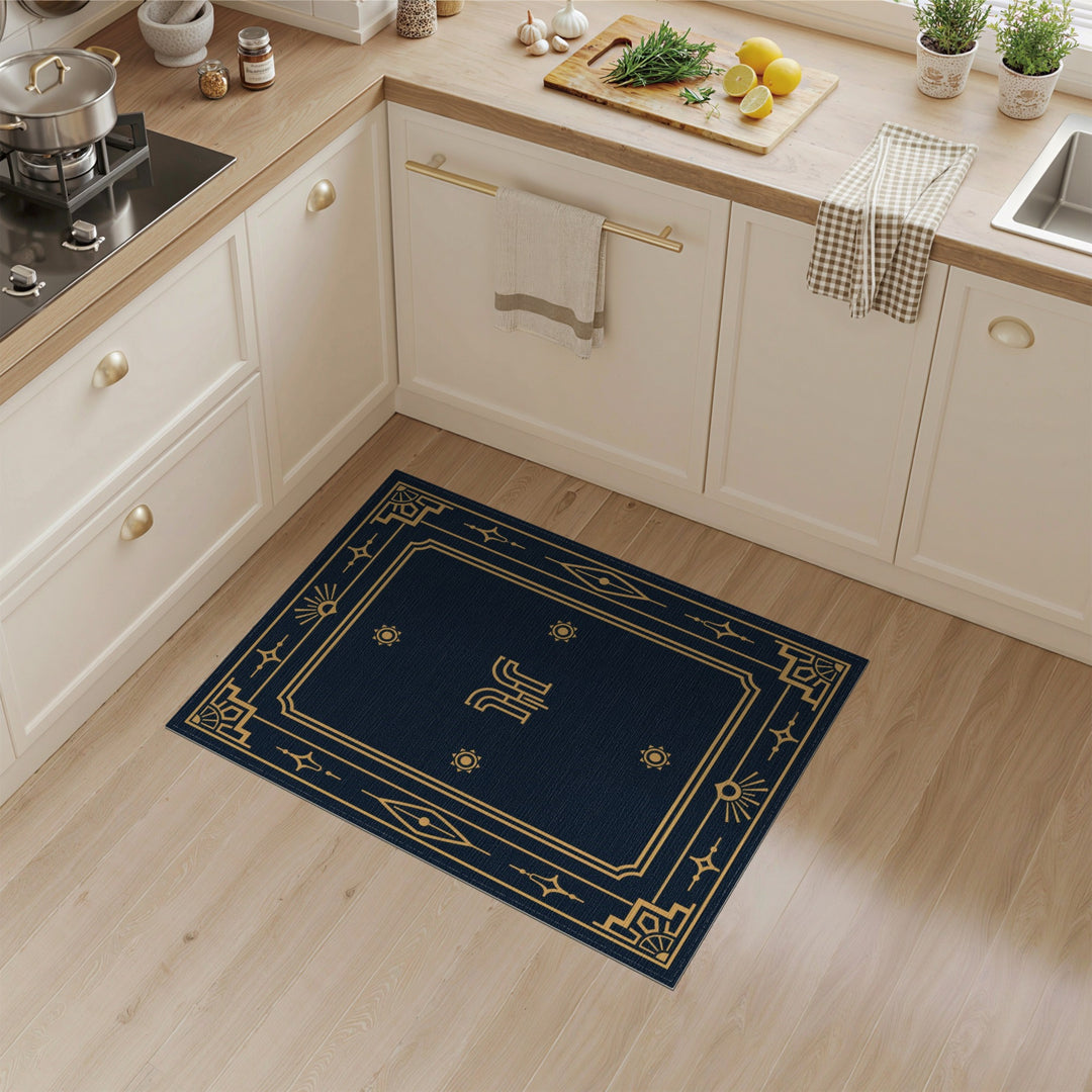 Navy Gold Geometric Area Rug