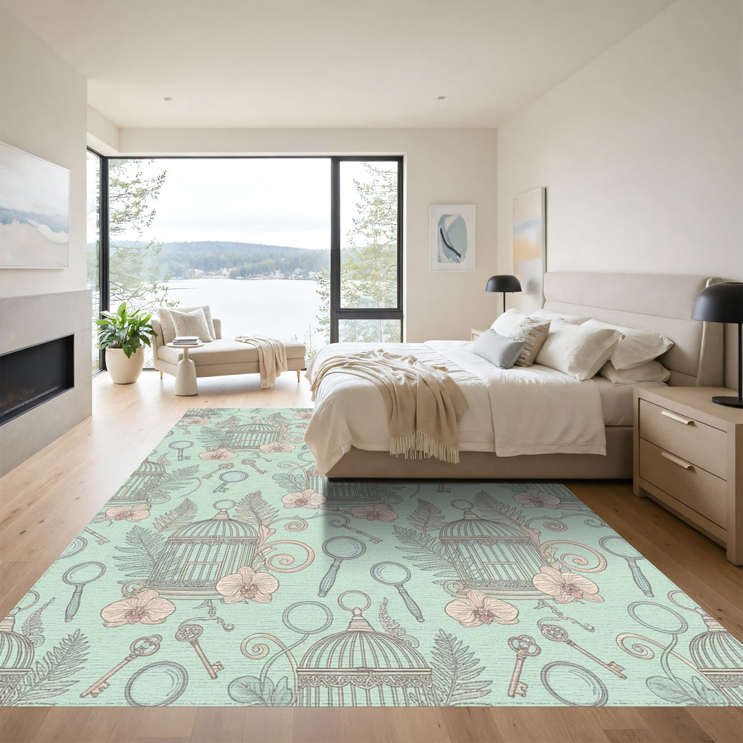Pastel Birdcage Orchid Keys Magnifying Glass Rug