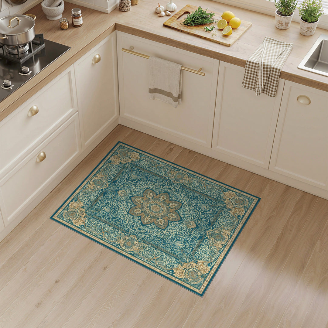 Teal Gold Traditional Persian Medallion Rug