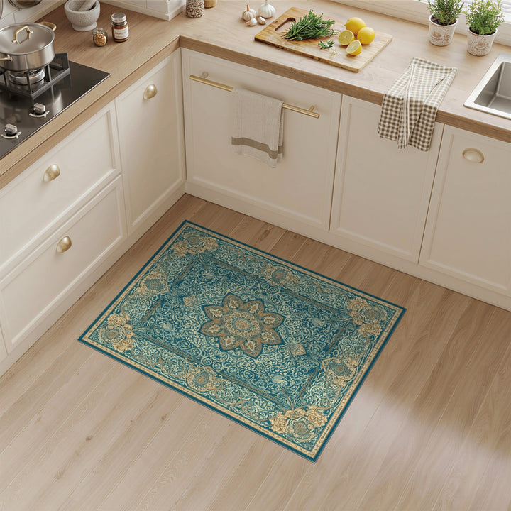 Teal Gold Traditional Persian Medallion Rug