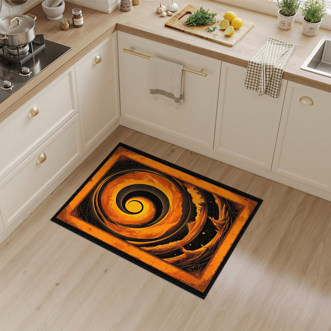 Abstract Area Orange Vortex Swirl Area Rug