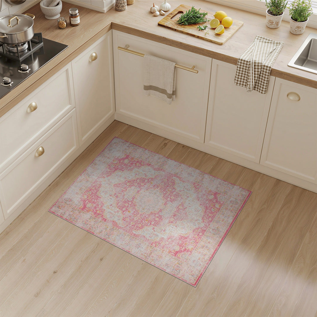 Pink Floral Pink Distressed Floral Vintage Area Rug