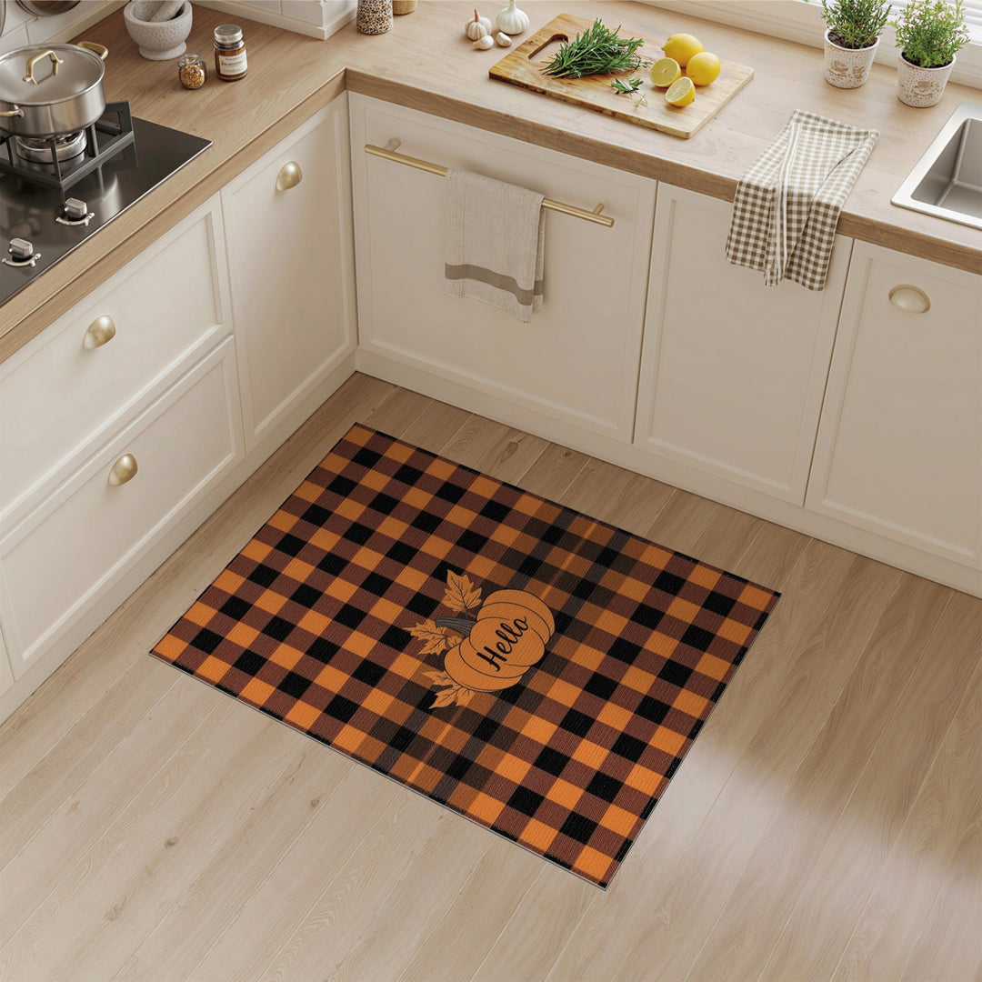 Hello Pumpkin Orange Plaid Area Rug