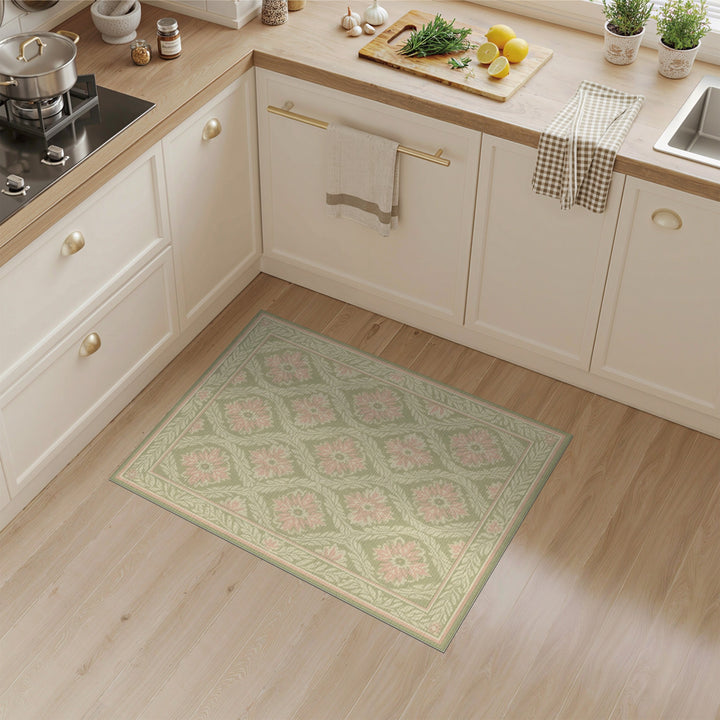 Pink Floral Sage Green Vintage Area Rug