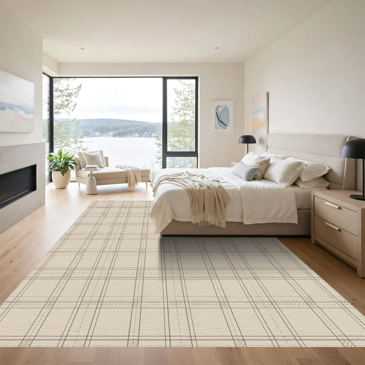 Classic Beige Plaid Grid Rug