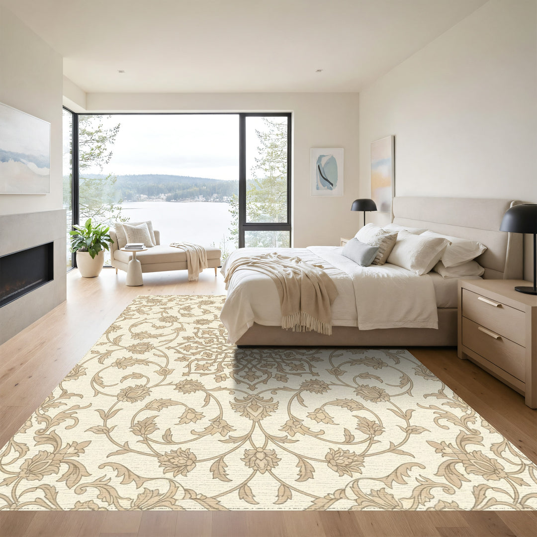 Cream Caramel Floral Medallion Vine Rug
