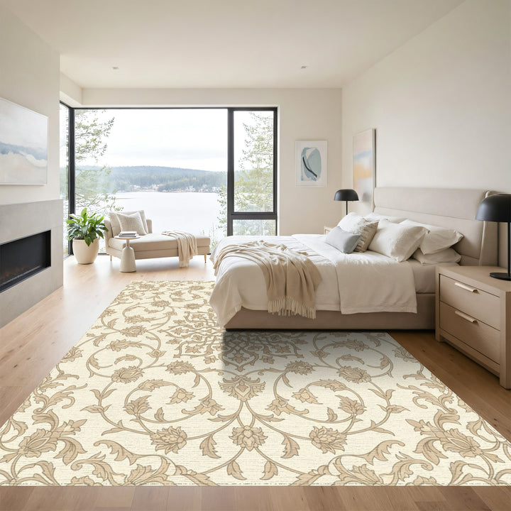 Cream Caramel Floral Medallion Vine Rug