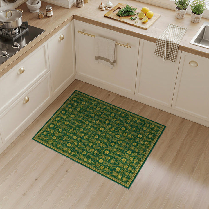 Green Gold Floral Vintage Green Area Rug