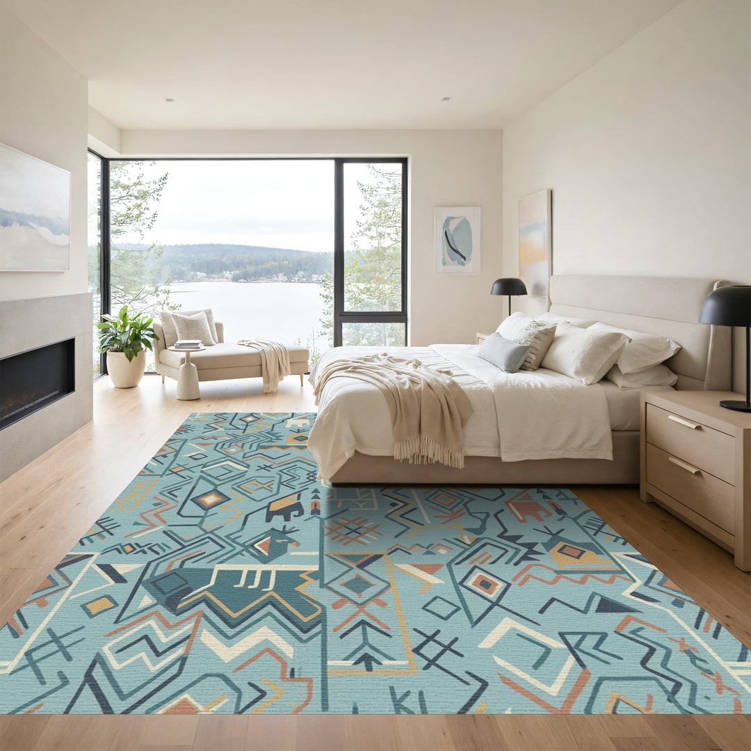 Teal Earthy Tone Animal Geometric Rug