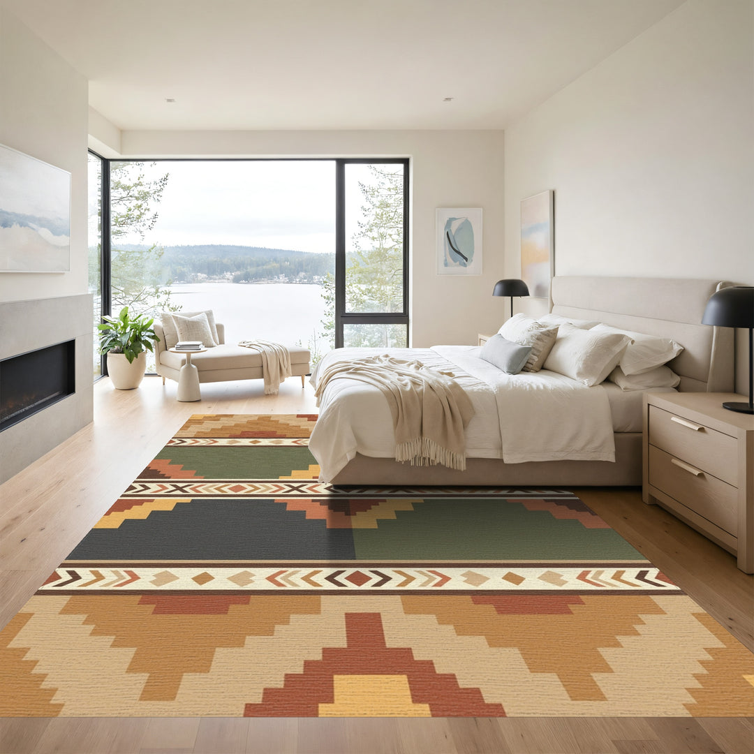 Terracotta Earth Tone Geometric Steps Rug