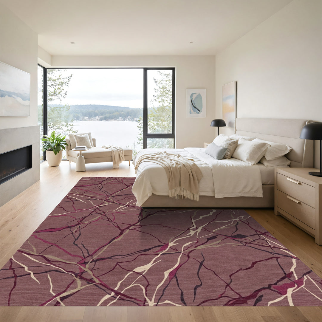Plum Marble Veins Abstract Rug