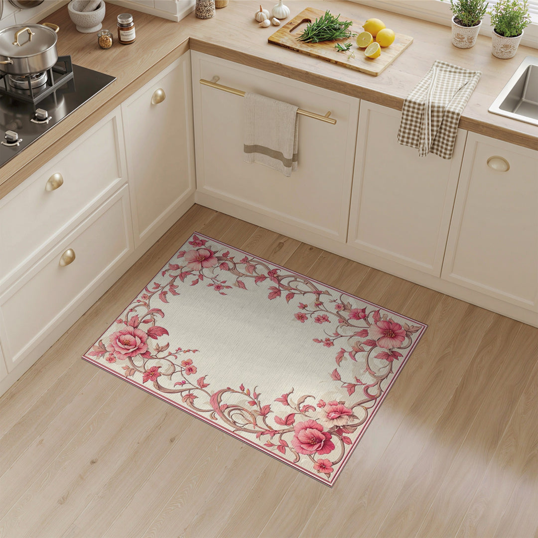 Pink Rose Floral Vintage Area Rug