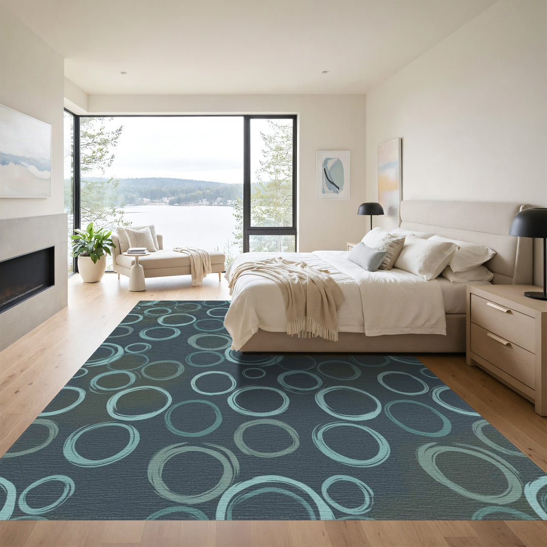 Ocean Teal Scribbled Circles Rug