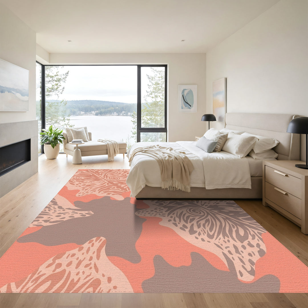 Coral Alocasia Abstract Organic Rug