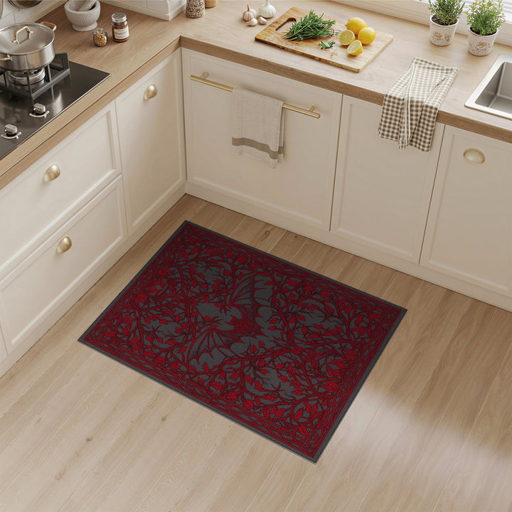 Red Floral Vintage Bat Area Rug