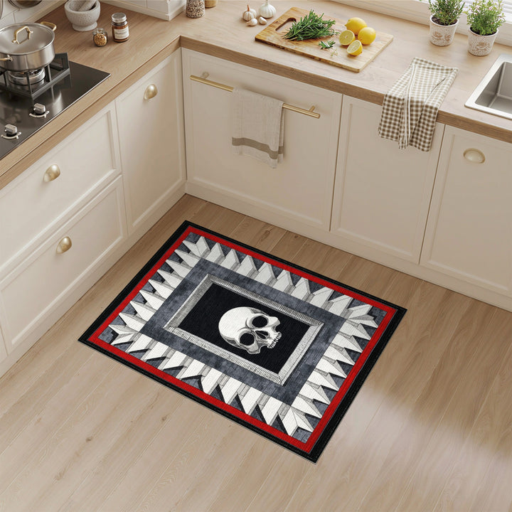 Framed Skull Black White Area Rug