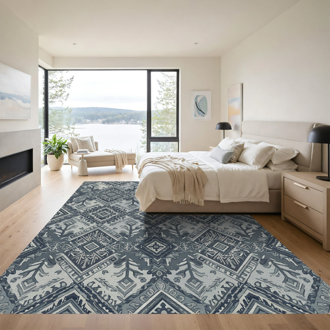 Gray Tribal Diamond Medallion Rug