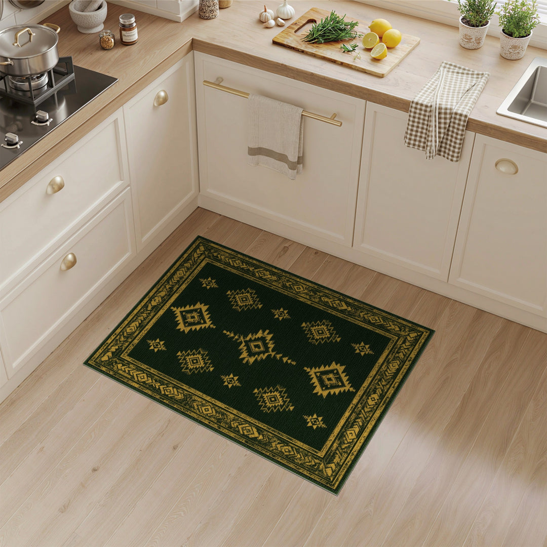 ODIKA Green Gold Tribal Area Rug