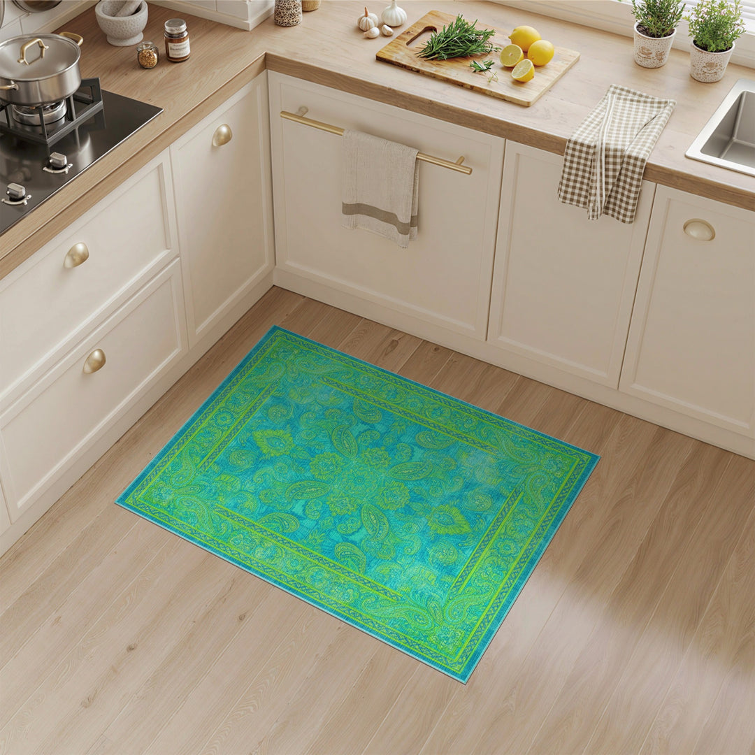 Vibrant Teal Paisley Medallion Area Rug