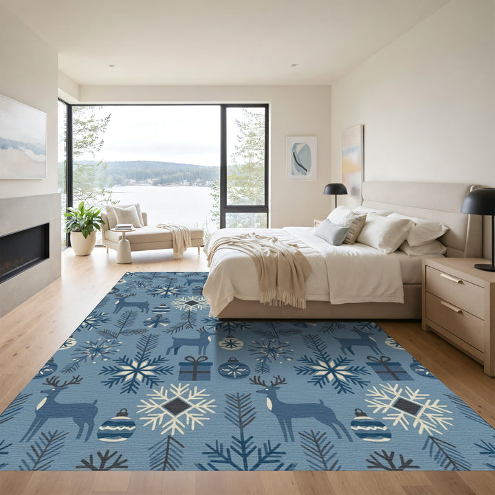 Winter Forest Deer Snowflake Holiday Rug