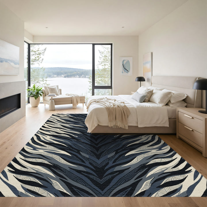 Dark Blue Zebra Stripe Texture Rug