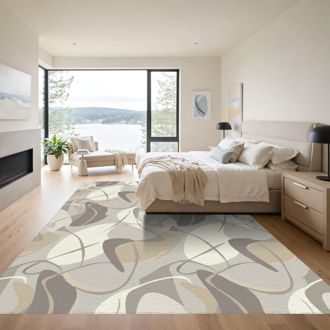 Neutral Abstract Flowing Sinuous Forms Rug