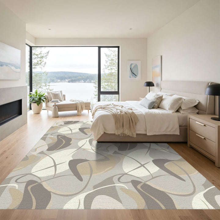 Neutral Abstract Flowing Sinuous Forms Rug