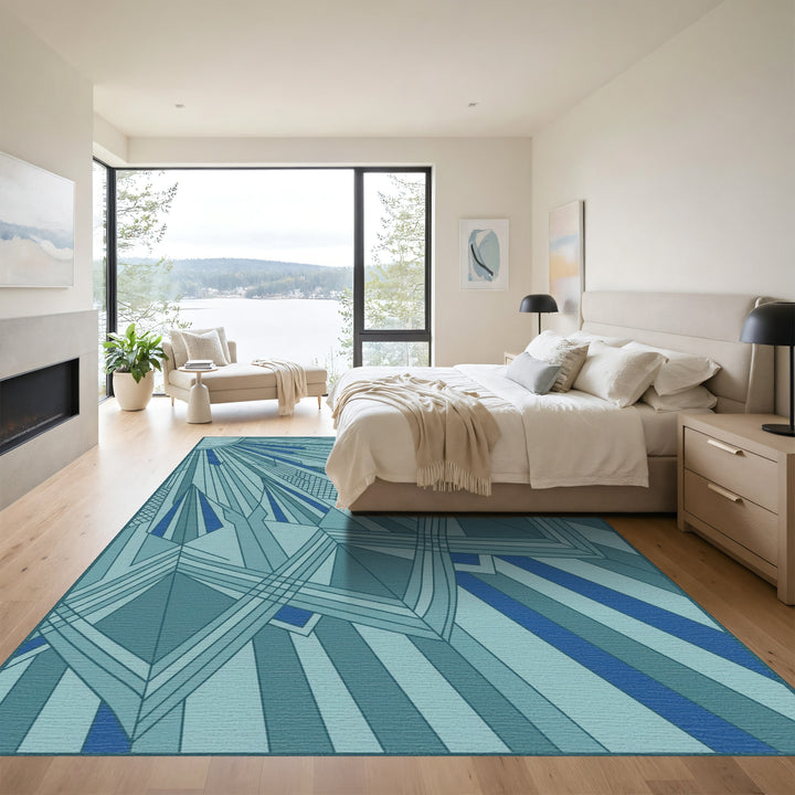 Art Deco Teal Geometric Starburst Rug