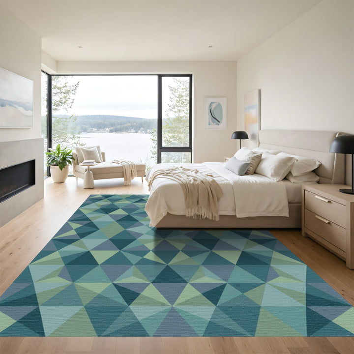Coastal Blue Geometric Facet Rug