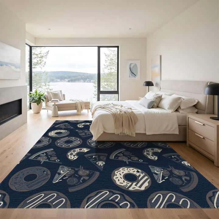 Dark Blue Pizza Donut Repeat Rug