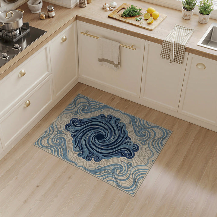 Blue and Teal Blue Swirl Vortex Area Rug