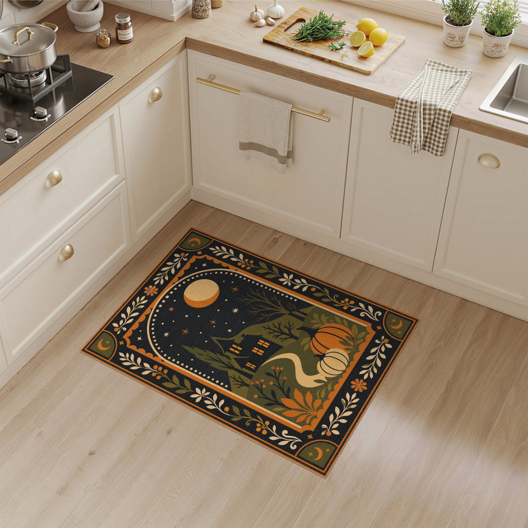 Midnight Pumpkin House Washable Area Rug