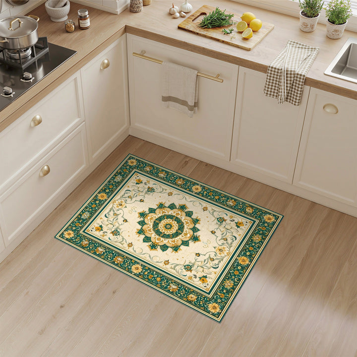 Blue and Teal Gold Floral Persian Medallion Rug