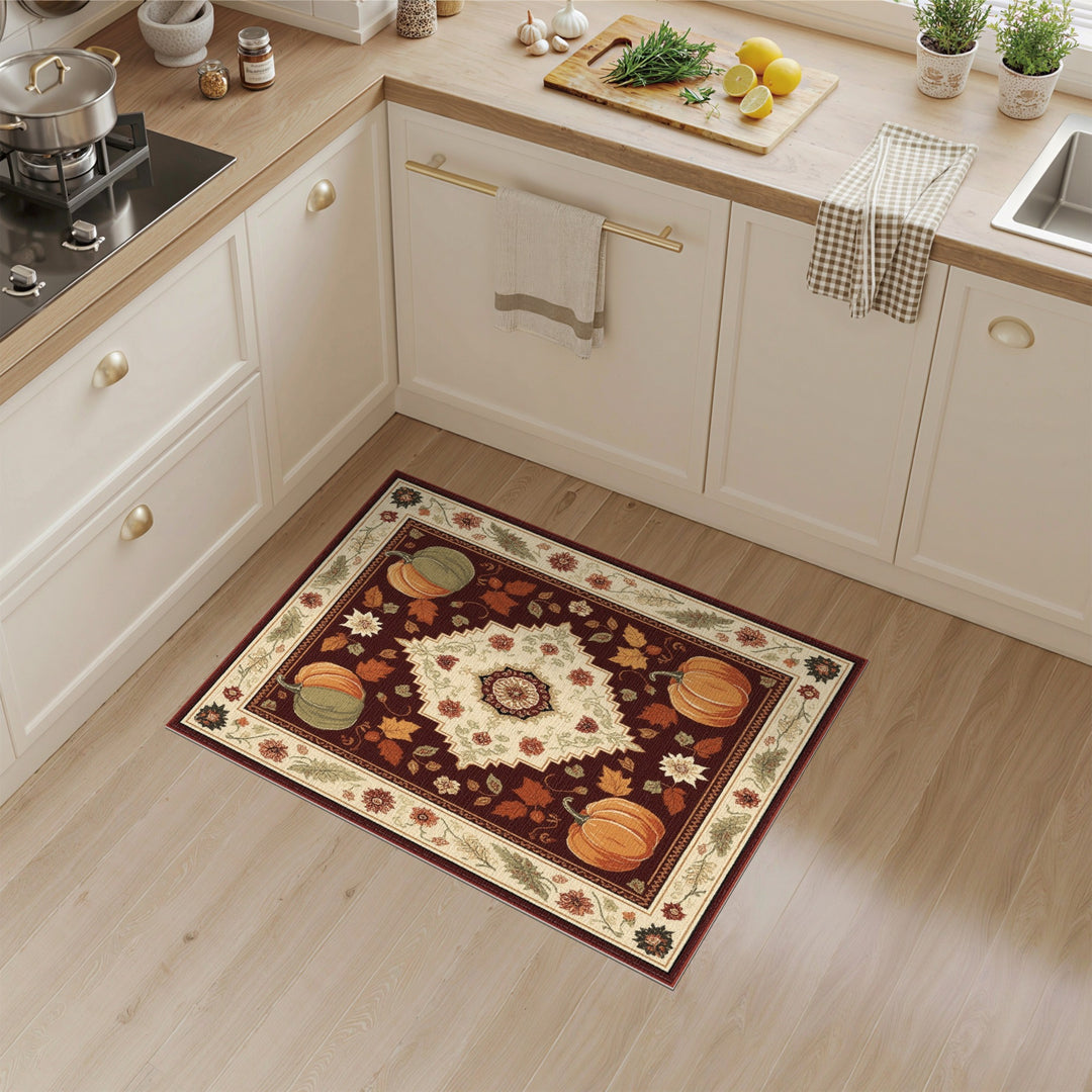 Red Pumpkin Floral Medallion Area Rug