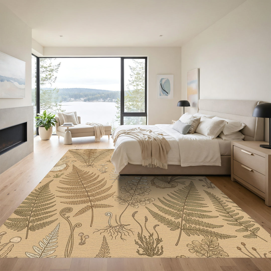 Vintage Fern and Mushroom Botanical Illustration Rug
